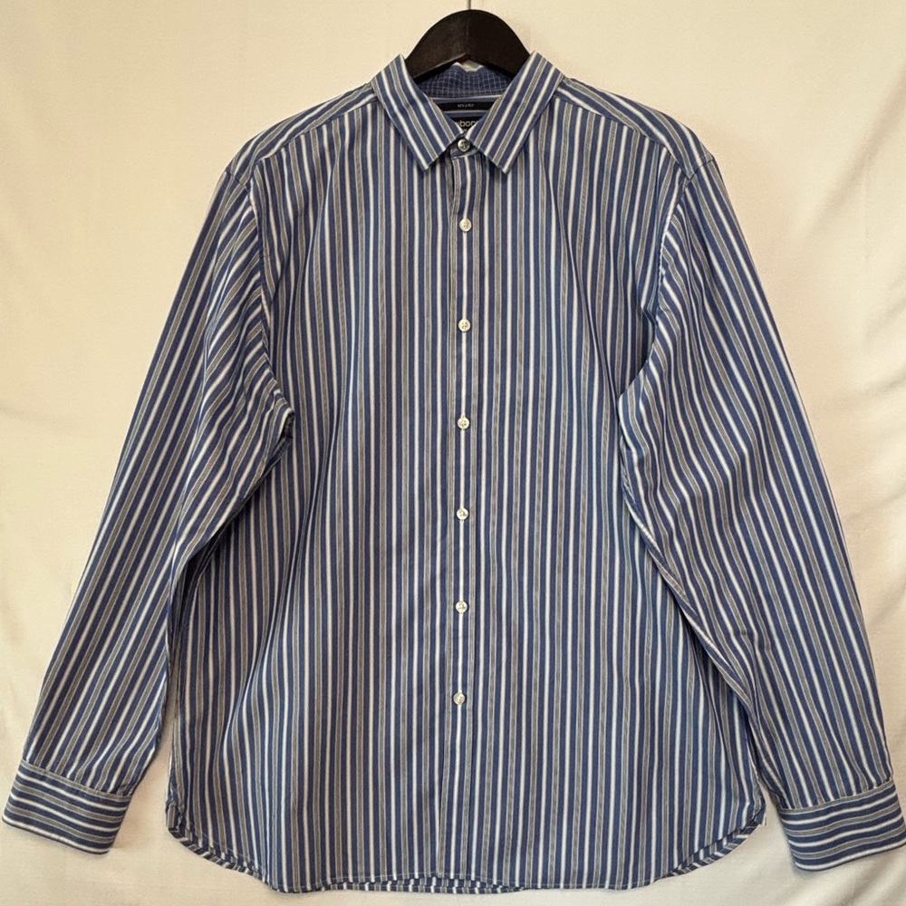 CLAIBORNE Blue Striped Slim Fit Men’s Shirt Size XL